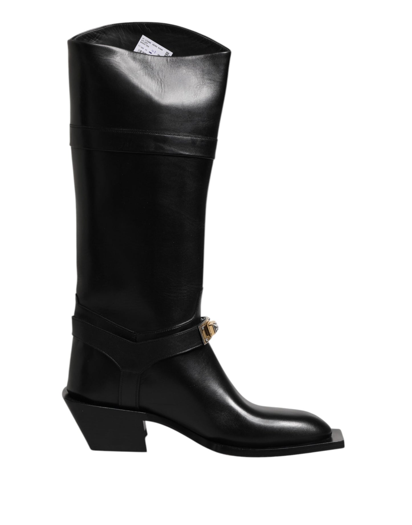 Dolce &amp; Gabbana Black Leather High Boots Flats Shoes