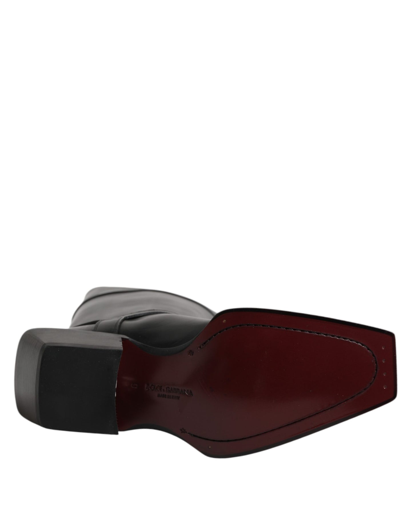 Dolce &amp; Gabbana Black Leather High Boots Flats Shoes