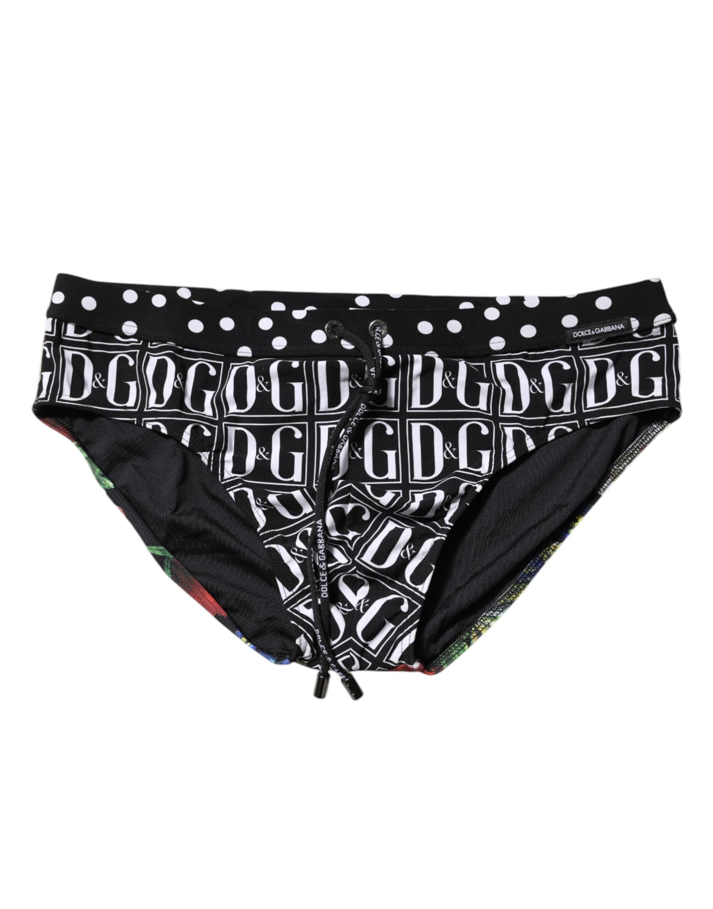 Dolce &amp; Gabbana Black Floral Logo Beachwear Men Brief Swimwear