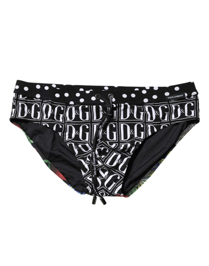 Dolce &amp; Gabbana Black Floral Logo Beachwear Men Brief Swimwear