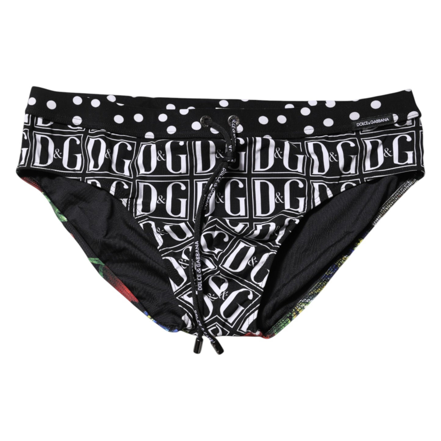 Dolce &amp; Gabbana Black Floral Logo Beachwear Men Brief Swimwear