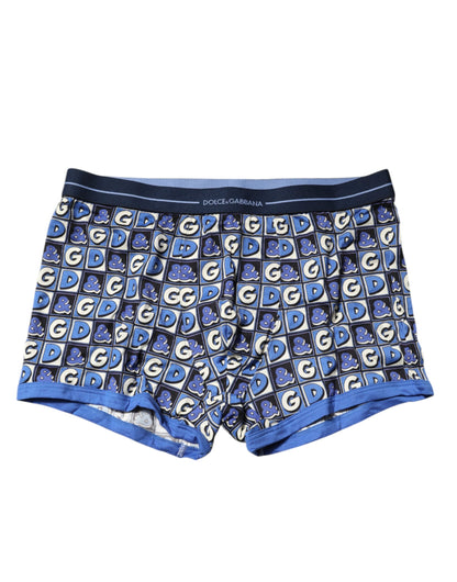 Dolce &amp; Gabbana Blue Cotton Logo Print Regular Boxer Underwear