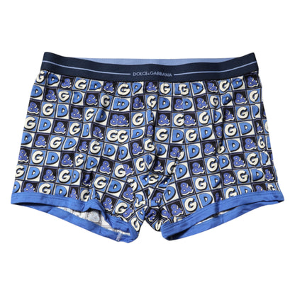 Dolce &amp; Gabbana Blue Cotton Logo Print Regular Boxer Underwear