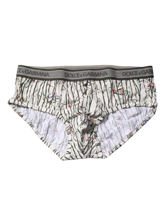 Dolce &amp; Gabbana – Slip aus Baumwolle mit elfenbeinfarbenem Vogelprint
