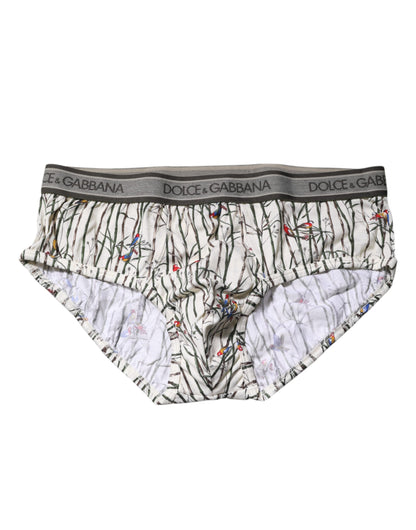 Dolce &amp; Gabbana – Slip aus Baumwolle mit elfenbeinfarbenem Vogelprint