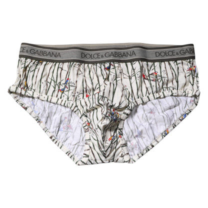 Dolce &amp; Gabbana – Slip aus Baumwolle mit elfenbeinfarbenem Vogelprint