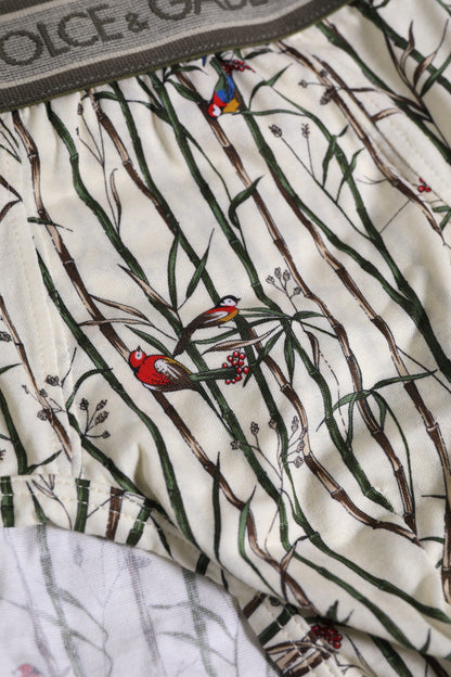 Dolce &amp; Gabbana – Slip aus Baumwolle mit elfenbeinfarbenem Vogelprint