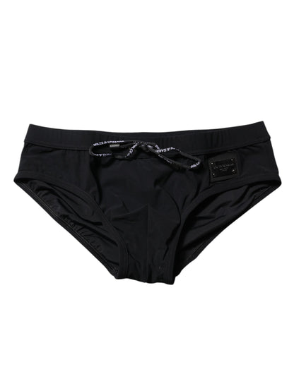 Dolce &amp; Gabbana Black Logo Plaque Men Beachwear Brief Swimwear