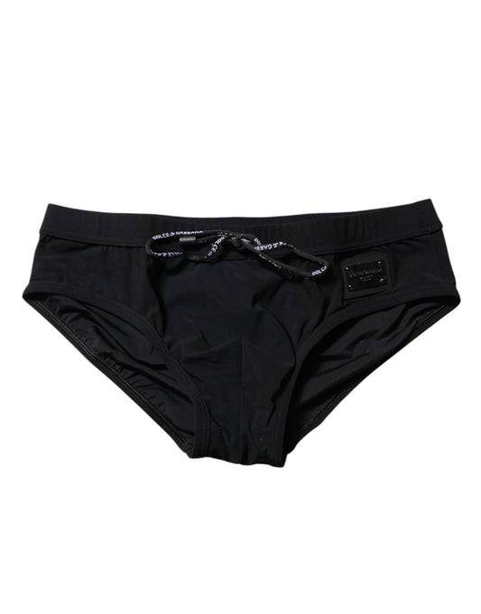 Dolce &amp; Gabbana Black Logo Plaque Men Beachwear Brief Swimwear