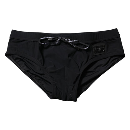 Dolce &amp; Gabbana Black Logo Plaque Men Beachwear Brief Swimwear