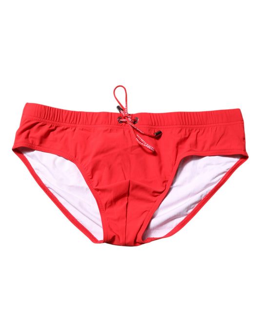 Dolce &amp; Gabbana Red Logo Waist Men Beachwear Brief Swimwear