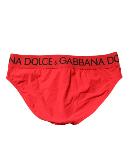 Dolce &amp; Gabbana Red Logo Waist Men Beachwear Brief Swimwear