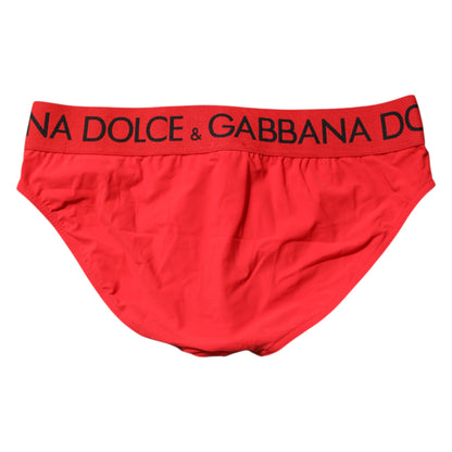 Dolce &amp; Gabbana Red Logo Waist Men Beachwear Brief Swimwear