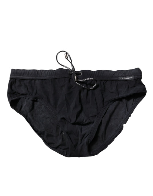 Dolce &amp; Gabbana Black Drawstring Men Beachwear Brief Swimwear