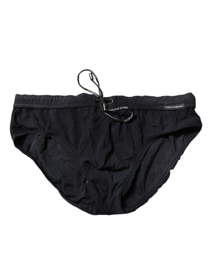 Dolce &amp; Gabbana Black Drawstring Men Beachwear Brief Swimwear