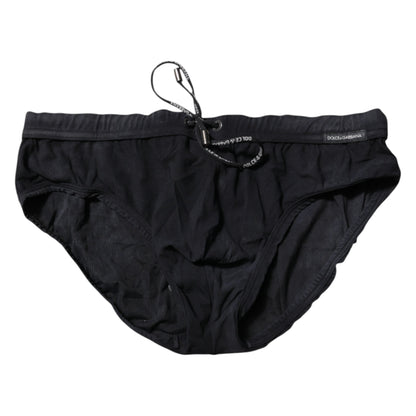 Dolce &amp; Gabbana Black Drawstring Men Beachwear Brief Swimwear