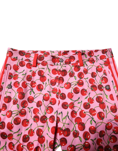 Dolce &amp; Gabbana – Rosafarbene Anzughose aus Baumwolle mit Kirschmuster