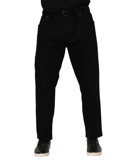 Dolce &amp; Gabbana – Schwarze Jeans aus Baumwoll-Denim mit Logo-Plakette