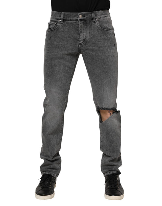 Dolce &amp; Gabbana – Graue Jeans aus Baumwoll-Denim mit Logo-Plakette