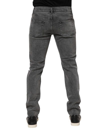Dolce &amp; Gabbana – Graue Jeans aus Baumwoll-Denim mit Logo-Plakette