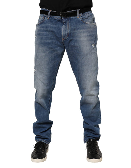Dolce &amp; Gabbana – Blaue Jeans aus gewaschener Baumwolle mit Logo-Schild