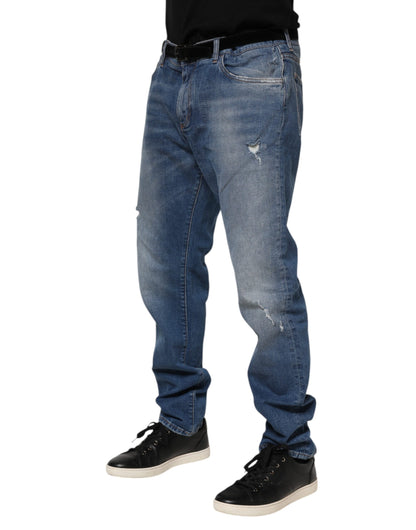 Dolce &amp; Gabbana – Blaue Jeans aus gewaschener Baumwolle mit Logo-Schild