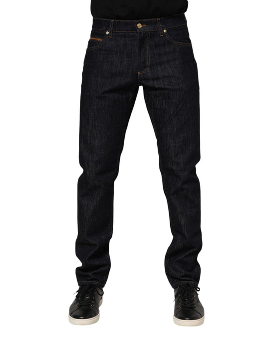 Dolce &amp; Gabbana Dunkelblaue Jeans aus Baumwolle mit Logo-Plakette für Herren