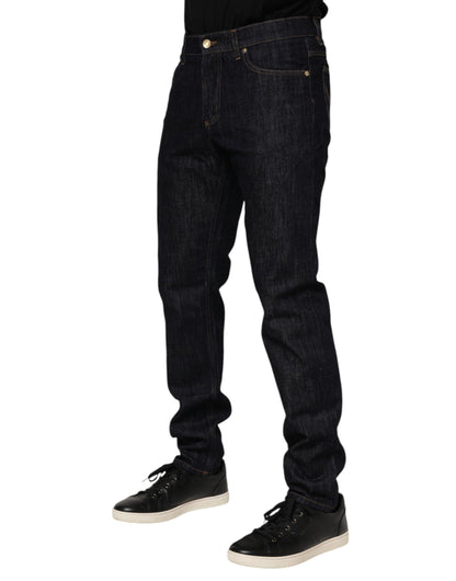 Dolce &amp; Gabbana Dunkelblaue Jeans aus Baumwolle mit Logo-Plakette für Herren