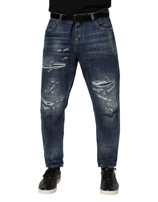 Dolce &amp; Gabbana – Blaue, zerfetzte, konische Jeans aus Baumwolle für Herren