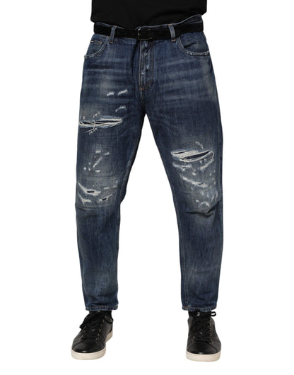 Dolce &amp; Gabbana – Blaue, zerfetzte, konische Jeans aus Baumwolle für Herren