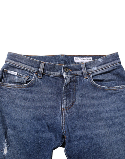 Dolce &amp; Gabbana – Blaue Skinny-Jeans aus Baumwolle mit Logo-Schild für Herren