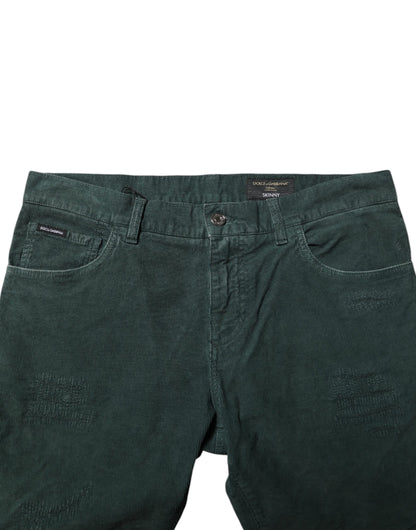 Dolce &amp; Gabbana – Enge Hose aus grünem Baumwollcord