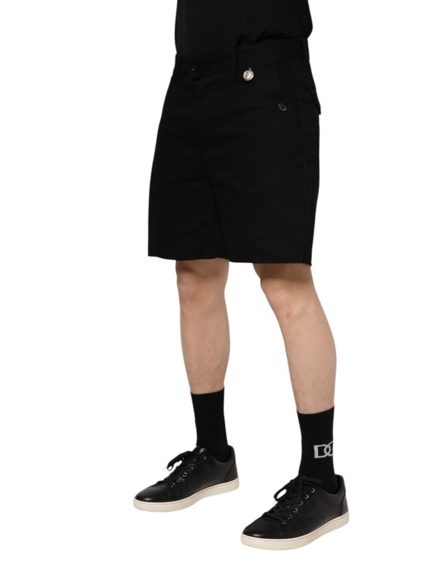 Dolce &amp; Gabbana – Knielange Bermudashorts aus schwarzer Baumwolle für Herren