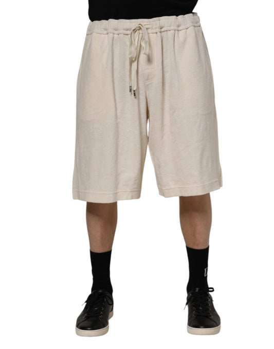Dolce &amp; Gabbana Herren Bermuda-Sweatshorts aus elfenbeinfarbener Baumwolle