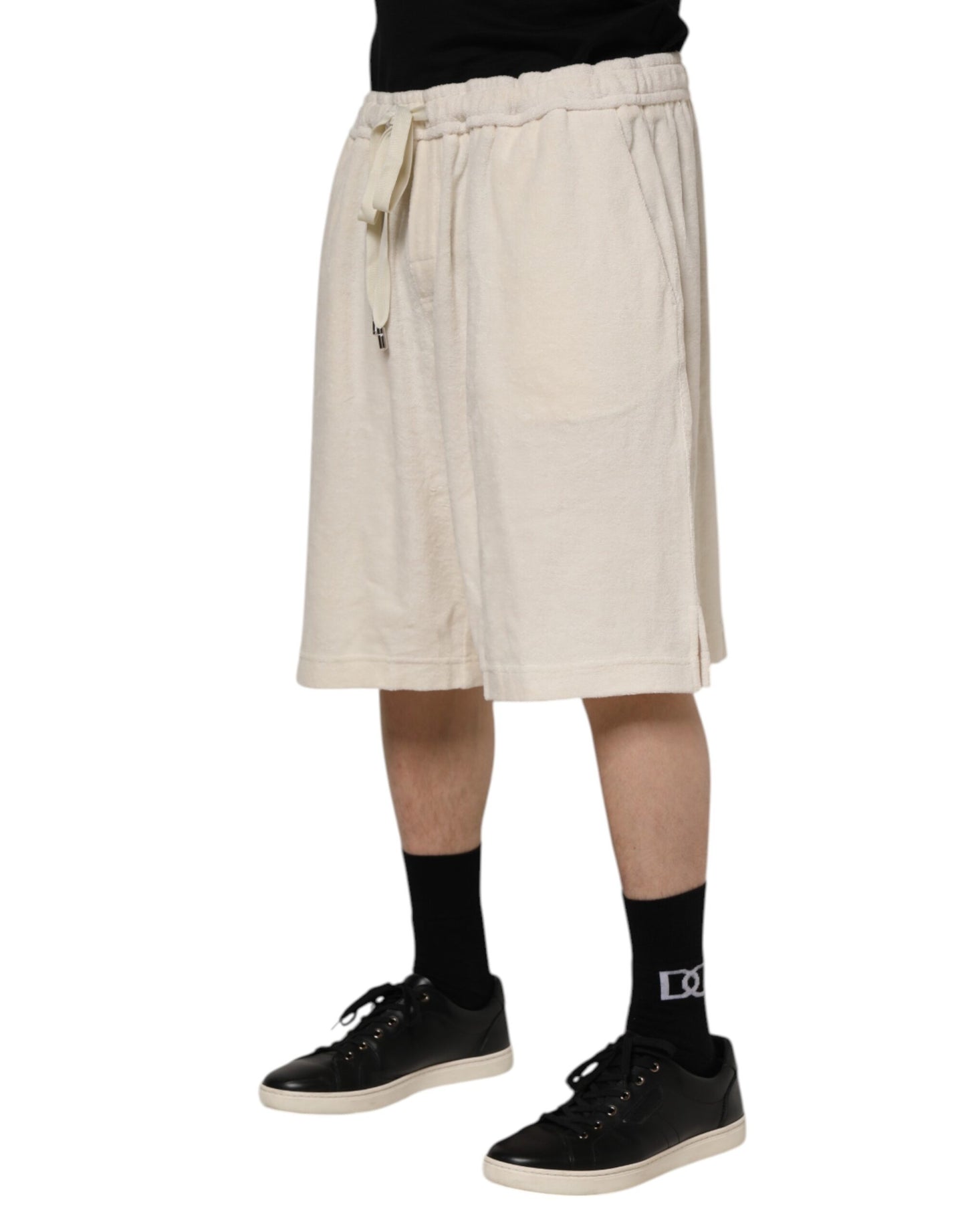 Dolce &amp; Gabbana Herren Bermuda-Sweatshorts aus elfenbeinfarbener Baumwolle
