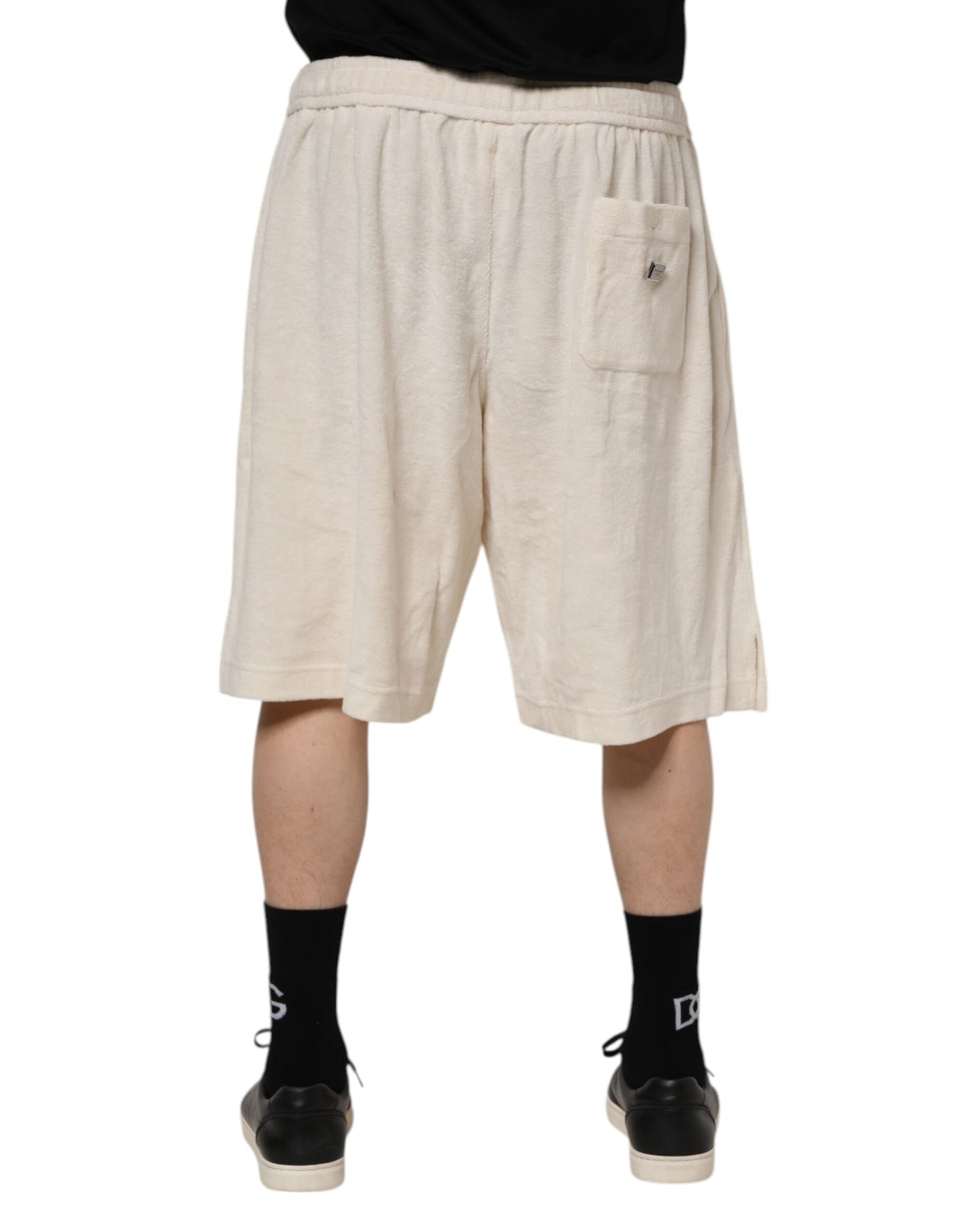 Dolce &amp; Gabbana Herren Bermuda-Sweatshorts aus elfenbeinfarbener Baumwolle