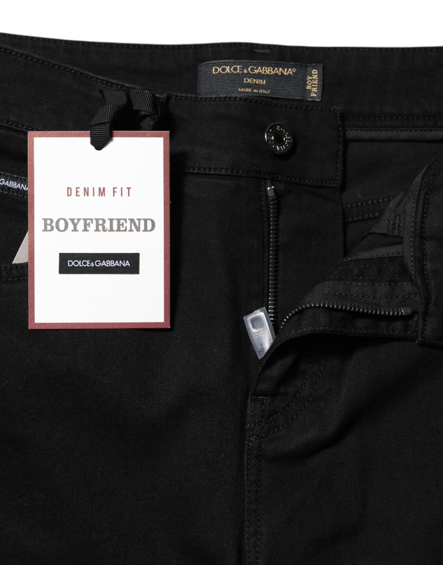 Dolce &amp; Gabbana – Schwarze Boyfriend-Jeans aus Baumwolle mit mittlerer Taille