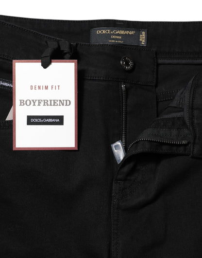 Dolce &amp; Gabbana – Schwarze Boyfriend-Jeans aus Baumwolle mit mittlerer Taille