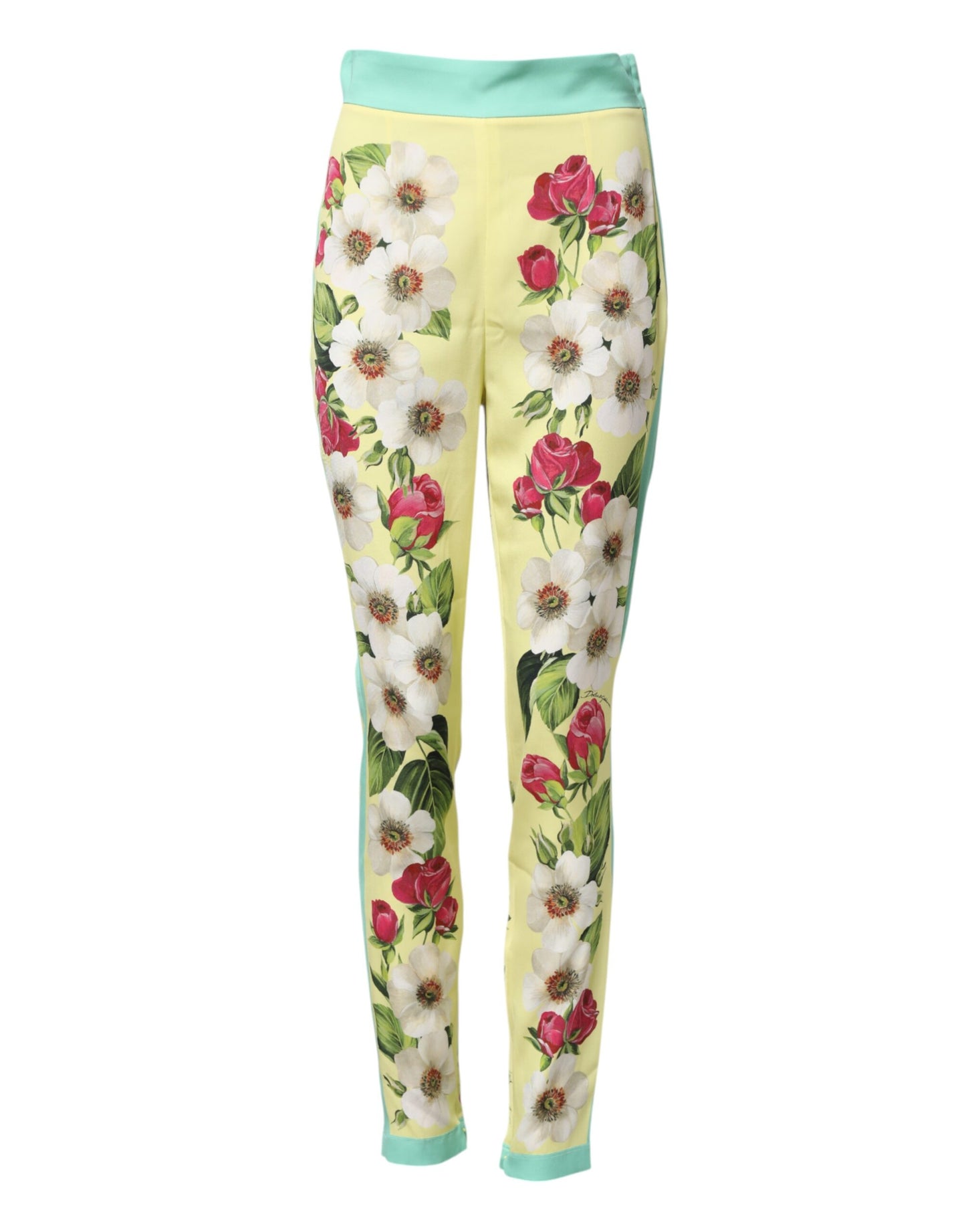 Dolce &amp; Gabbana Gelbe Leggings aus Seide mit Blumenmuster