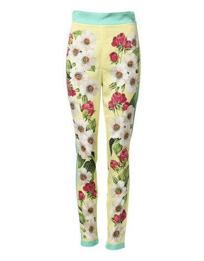Dolce &amp; Gabbana Gelbe Leggings aus Seide mit Blumenmuster