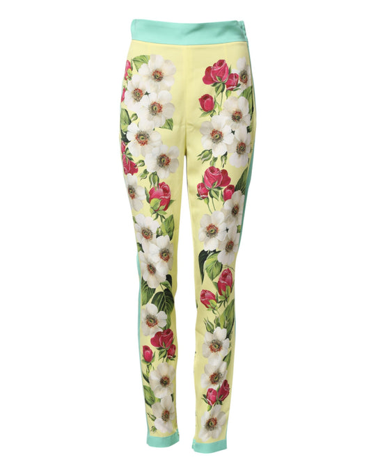 Dolce &amp; Gabbana Gelbe Leggings aus Seide mit Blumenmuster
