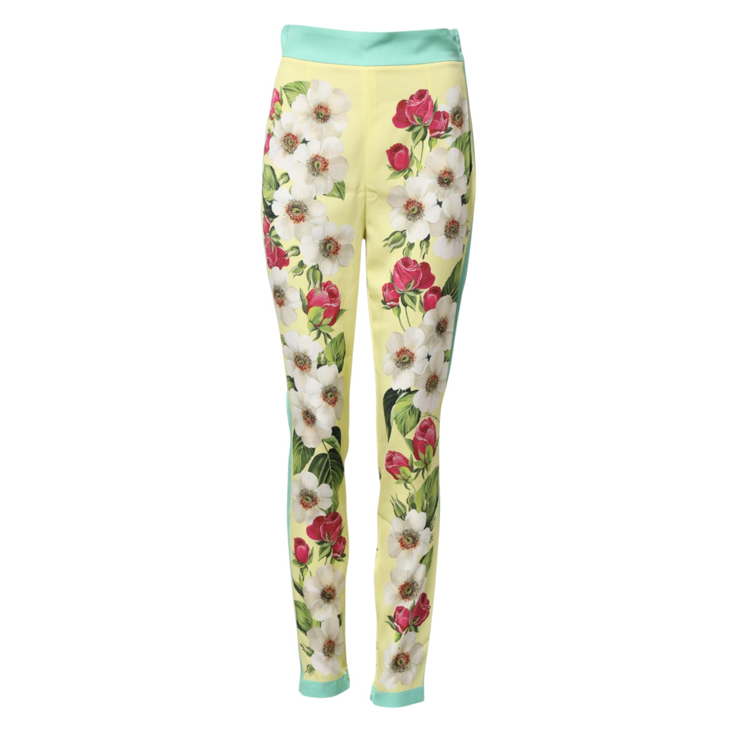 Dolce &amp; Gabbana Gelbe Leggings aus Seide mit Blumenmuster