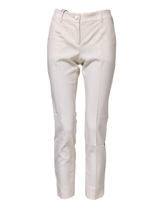 Dolce &amp; Gabbana – Weiße, konische Hose aus Wolle mit hoher Taille