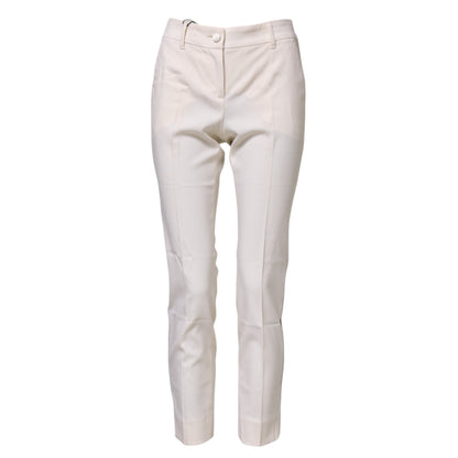 Dolce &amp; Gabbana – Weiße, konische Hose aus Wolle mit hoher Taille