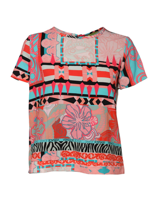 Versace Jeans – Bluse mit mehrfarbigem Print und kurzen Ärmeln für Damen