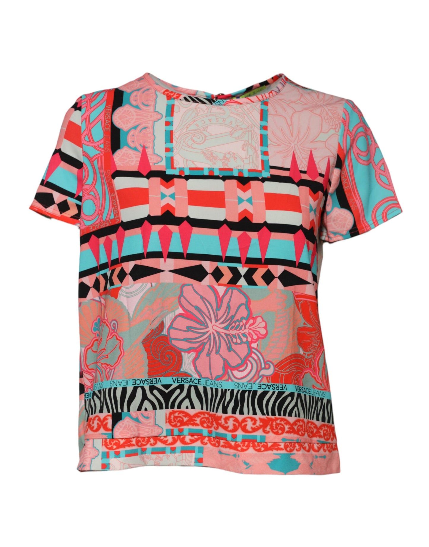 Versace Jeans – Bluse mit mehrfarbigem Print und kurzen Ärmeln für Damen
