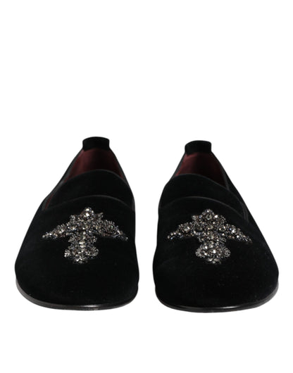 Dolce &amp; Gabbana – Formelle Schuhe aus schwarzem Samt mit Kristallkrone