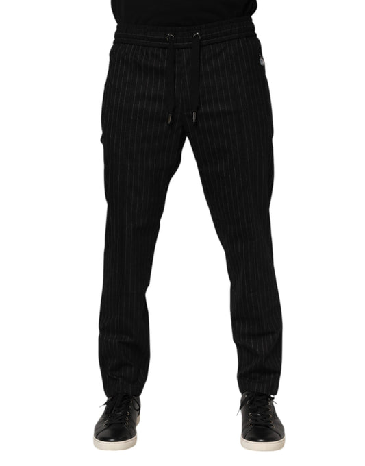 Dolce &amp; Gabbana – Schwarze Jogginghose aus Wolle mit Streifen