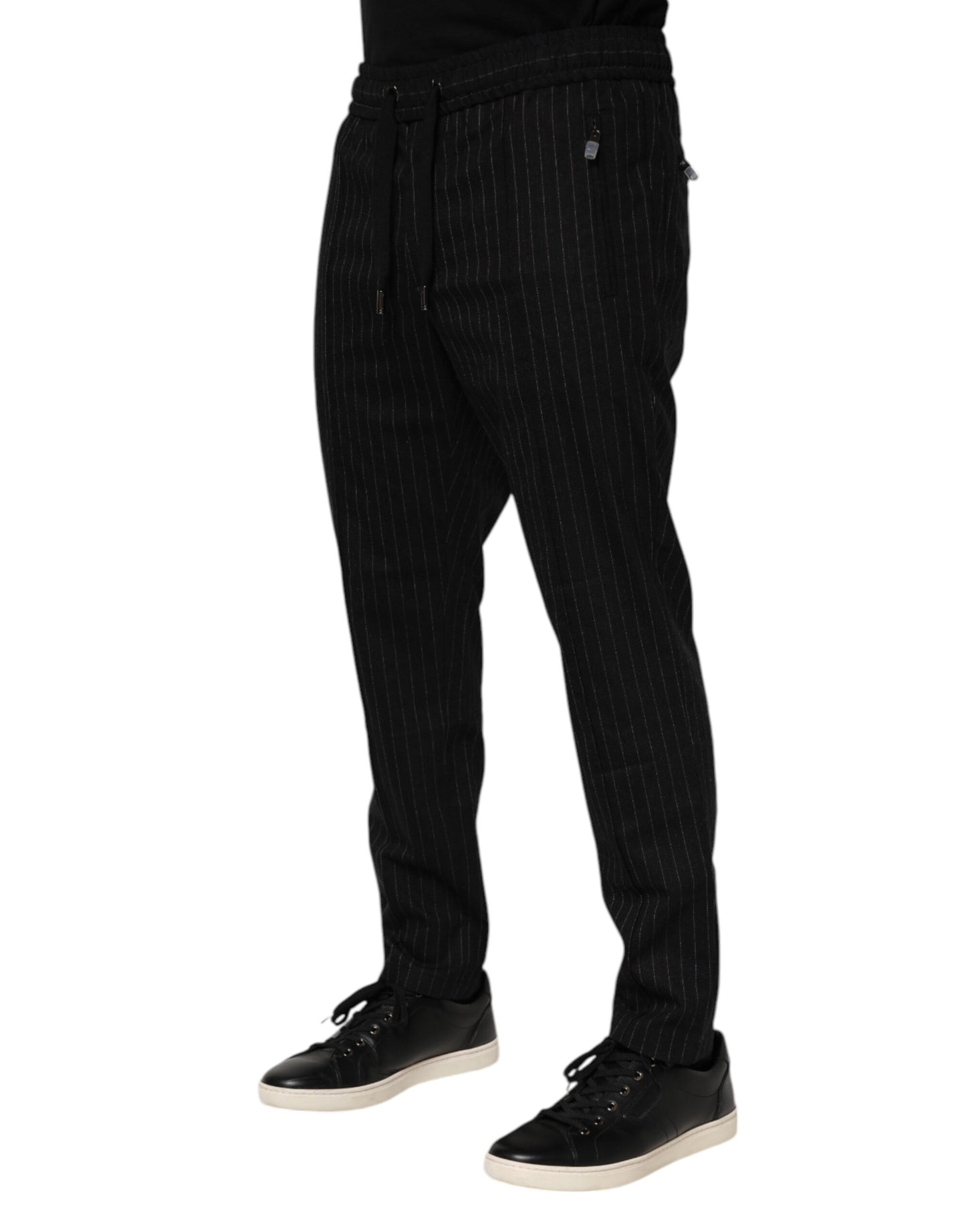 Dolce &amp; Gabbana – Schwarze Jogginghose aus Wolle mit Streifen