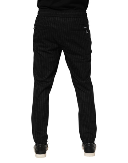 Dolce &amp; Gabbana – Schwarze Jogginghose aus Wolle mit Streifen
